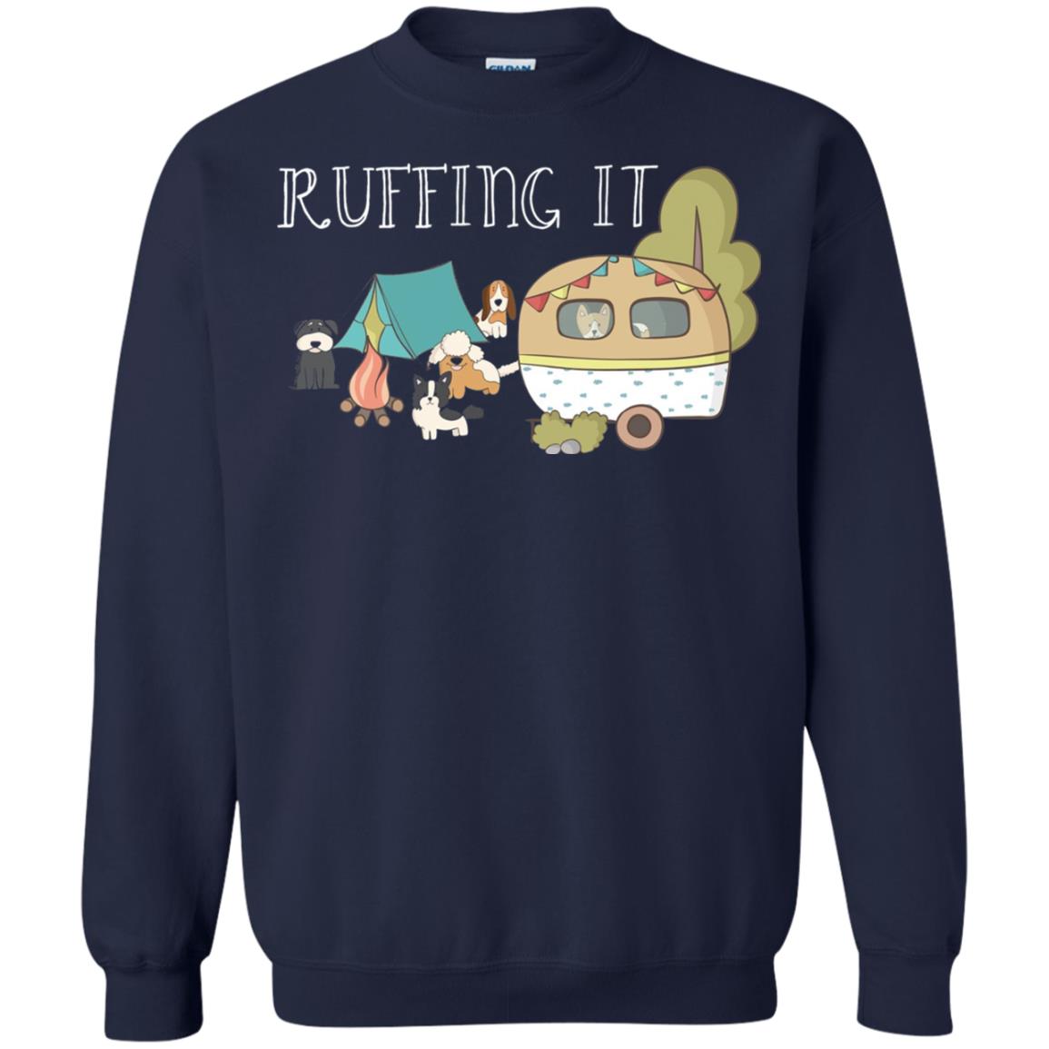 Ruffing It Camping With Dogs Camper T-shirt Navy