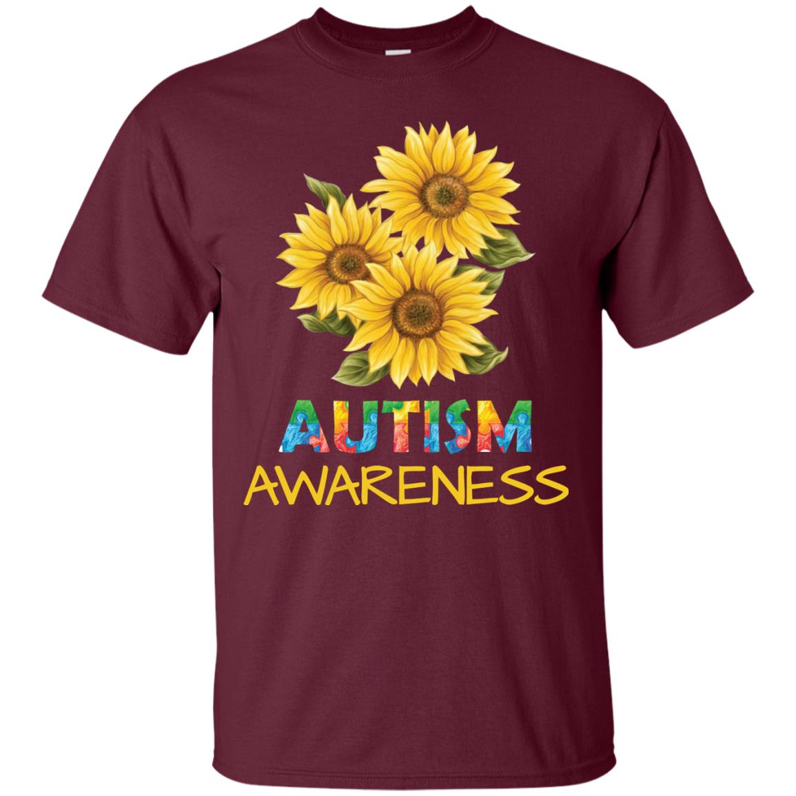 Autism Awareness Sunflower Shirt Maroon