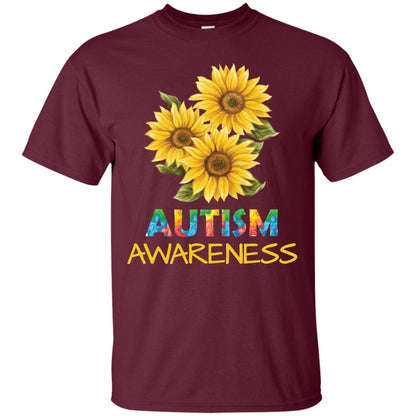 Autism Awareness Sunflower Shirt Maroon