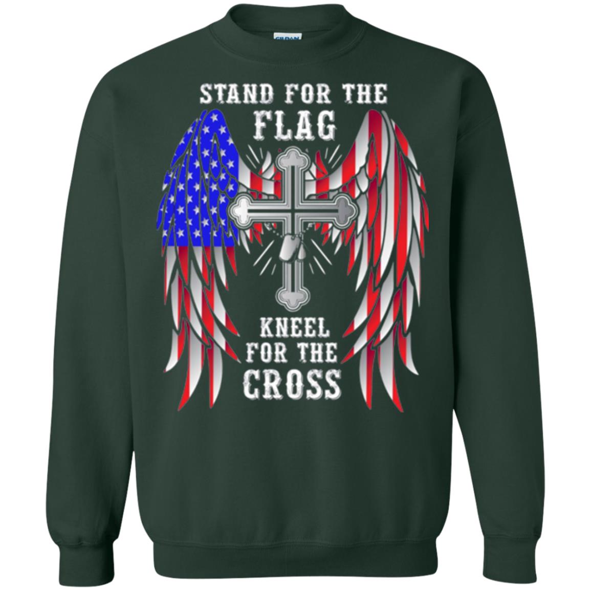 Christian T-shirt Stand For The Flag Kneel For The Cross Forest Green