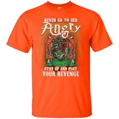 Never Go To Bed Angry Stay Up And Plot Your Revenge Slytherin House Harry Potter Shirt Orange