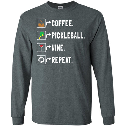 Funny Coffee Lovers T-shirt Pickleball Wine Repeat Dark Heather