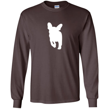 French Bulldog T-shirt White Silhouette Of Puppy Dark Chocolate