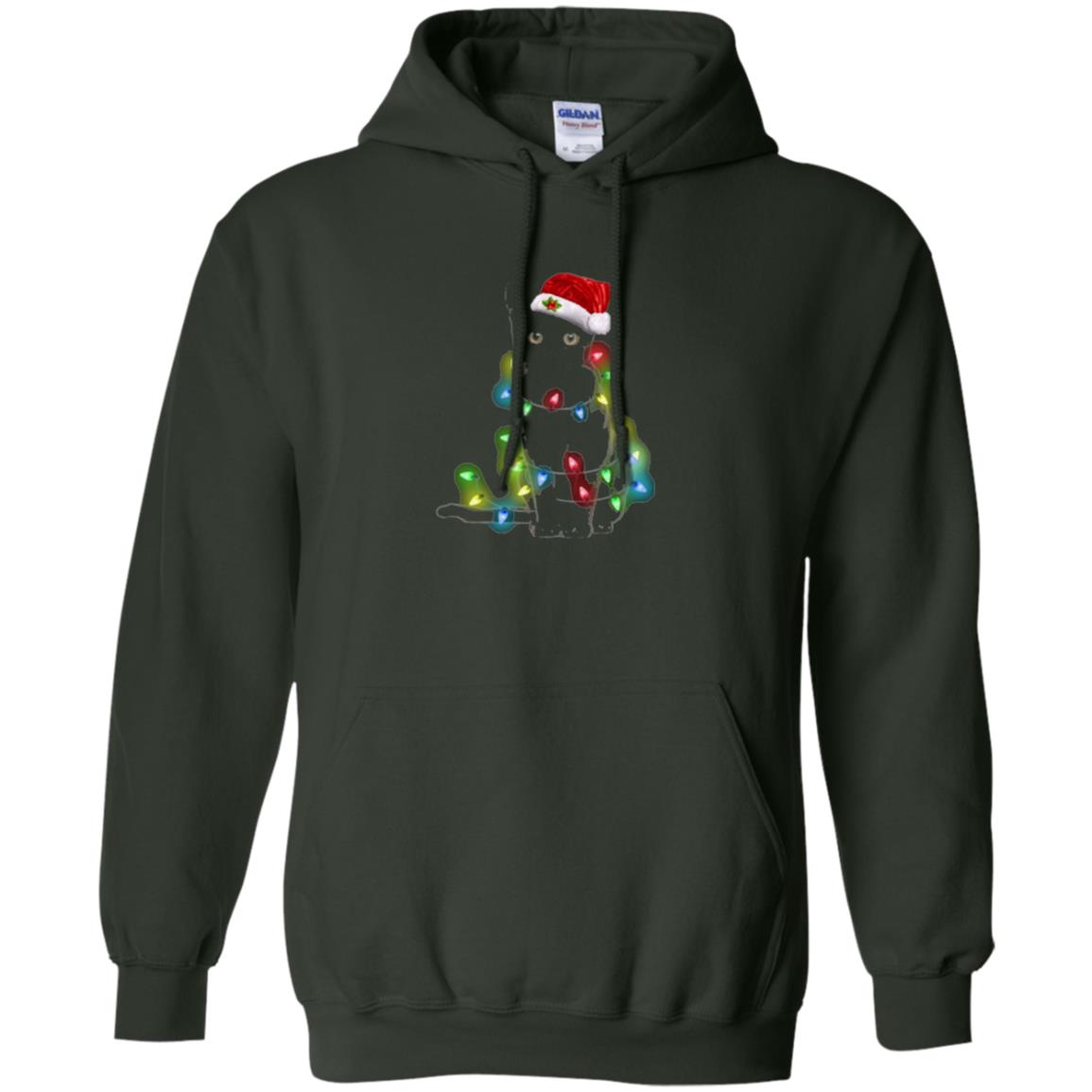 Christmas T-shirt Cat And Lights Forest Green