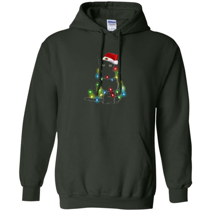 Christmas T-shirt Cat And Lights Forest Green