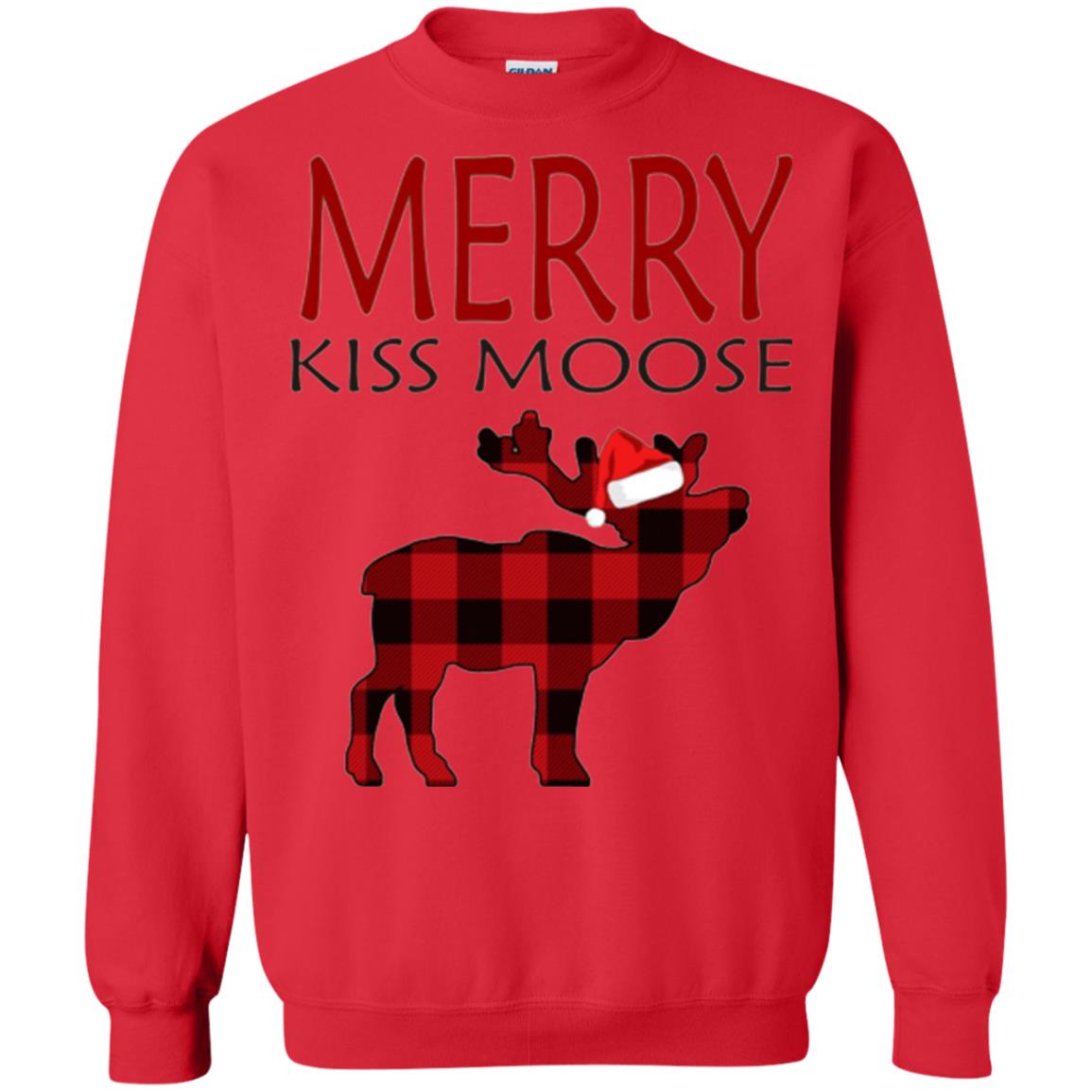 Christmas T-shirt Merry Kiss Moose Red