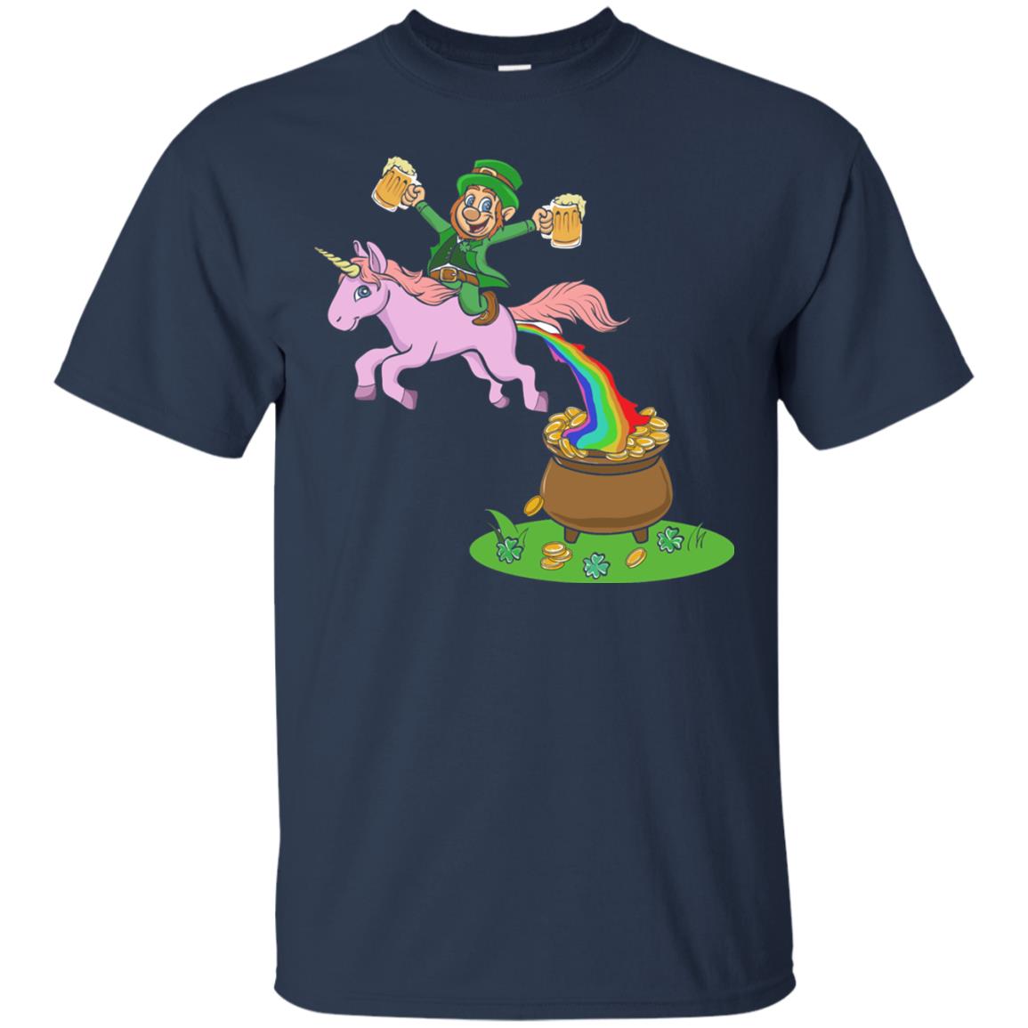 Leprechaun Riding A Unicorn Funny St Patricks Day T-shirt Navy