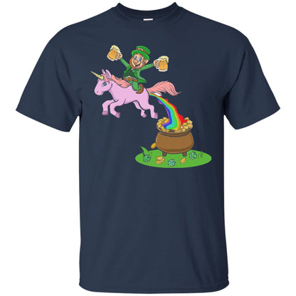 Leprechaun Riding A Unicorn Funny St Patricks Day T-shirt Navy