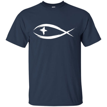 Jesus Fish Christian Shirt Navy
