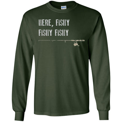 Fishing Lover T-shirt Here Fishy Fishy Forest Green