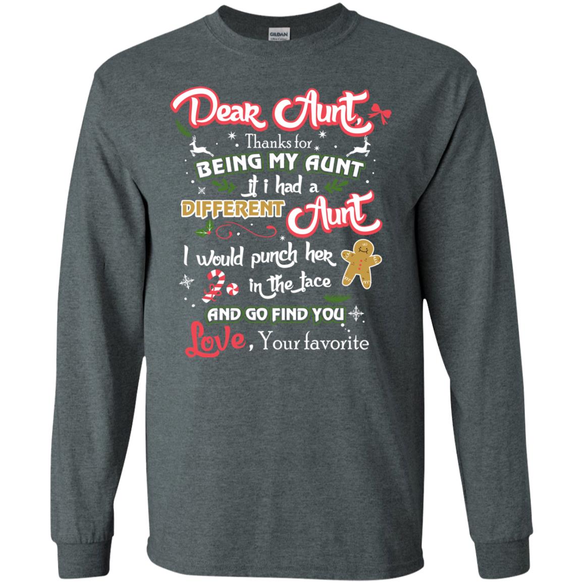 Dear Aunt Thank For Being My Aunt Christmas Holiday T-shirt Dark Heather