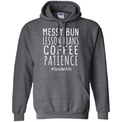 Teacher T-shirt Messy Bun Lesson Plans Coffee Patience Dark Heather