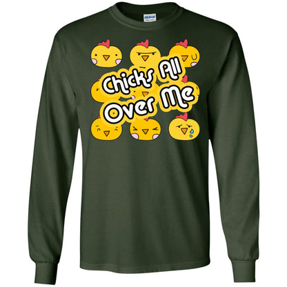 Chicks All Over Me Funny Chickens Shirt For Easter Day Forest Green