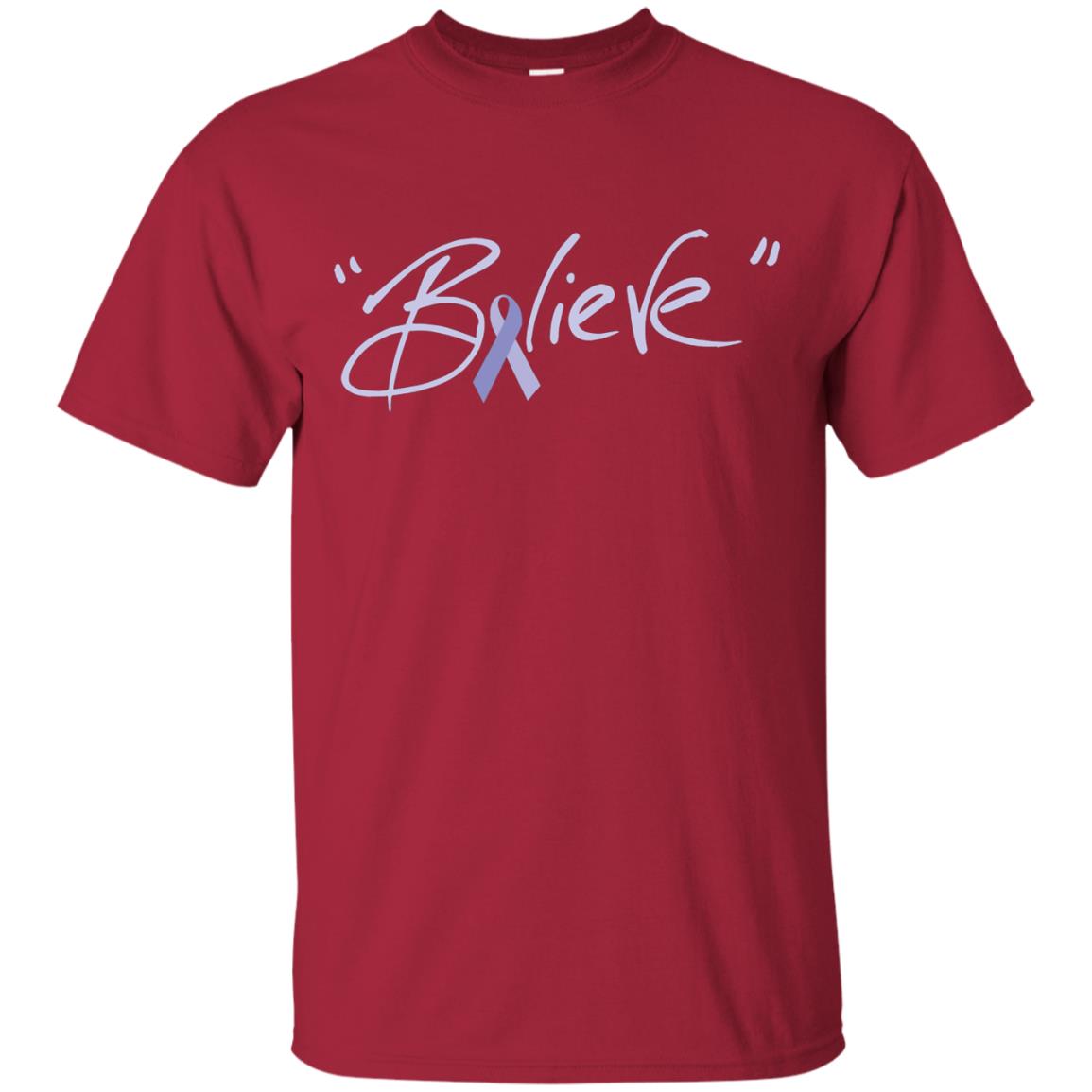 Esophageal And Stomach Cancer Awareness Shirt Periwinkle Blue Ribbon Believe Cardinal
