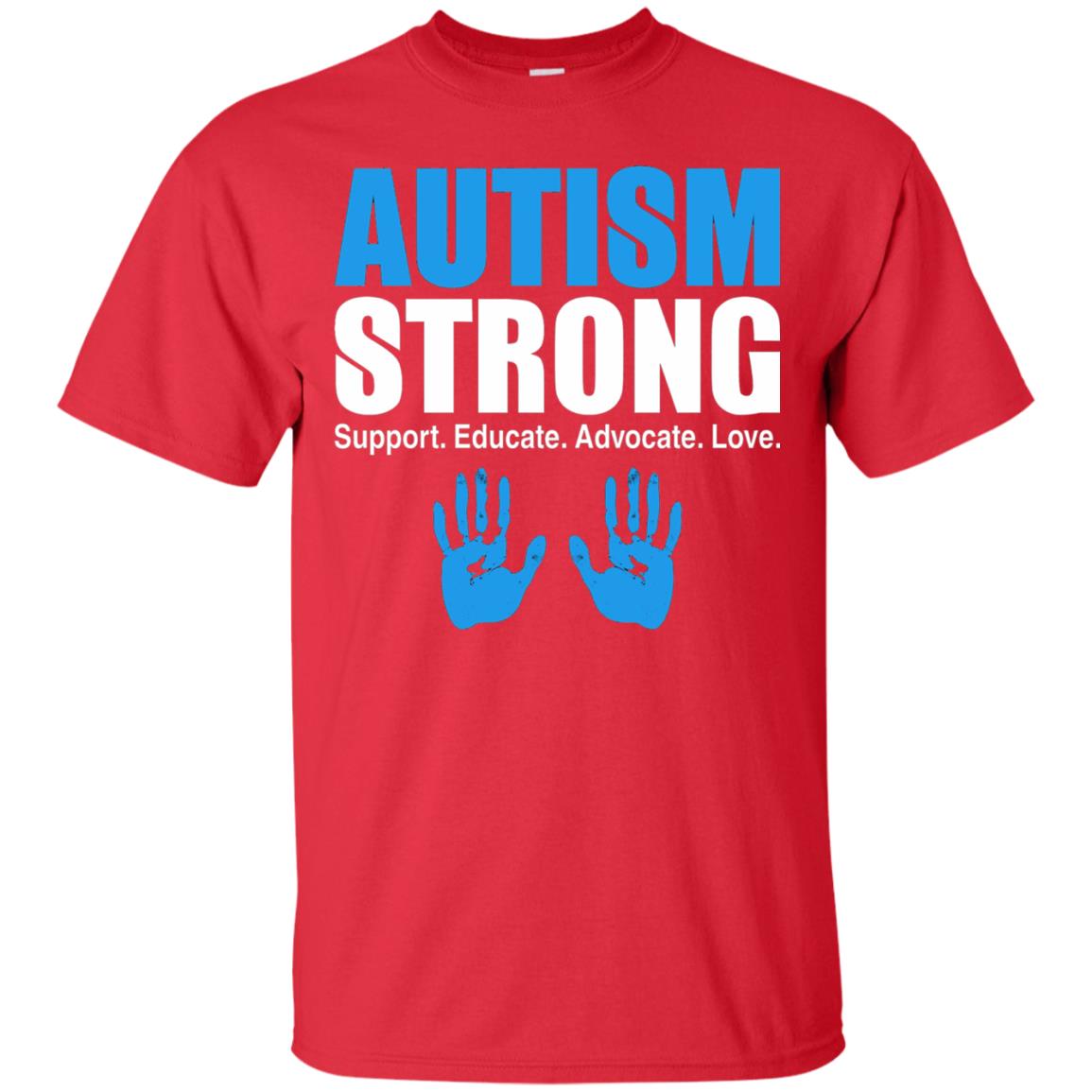 Autism Strong Support Educate Advocate Love T-shirt Red
