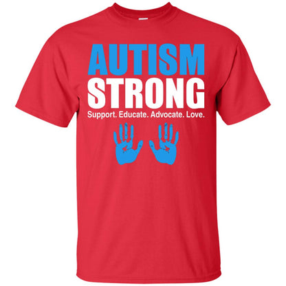 Autism Strong Support Educate Advocate Love T-shirt Red