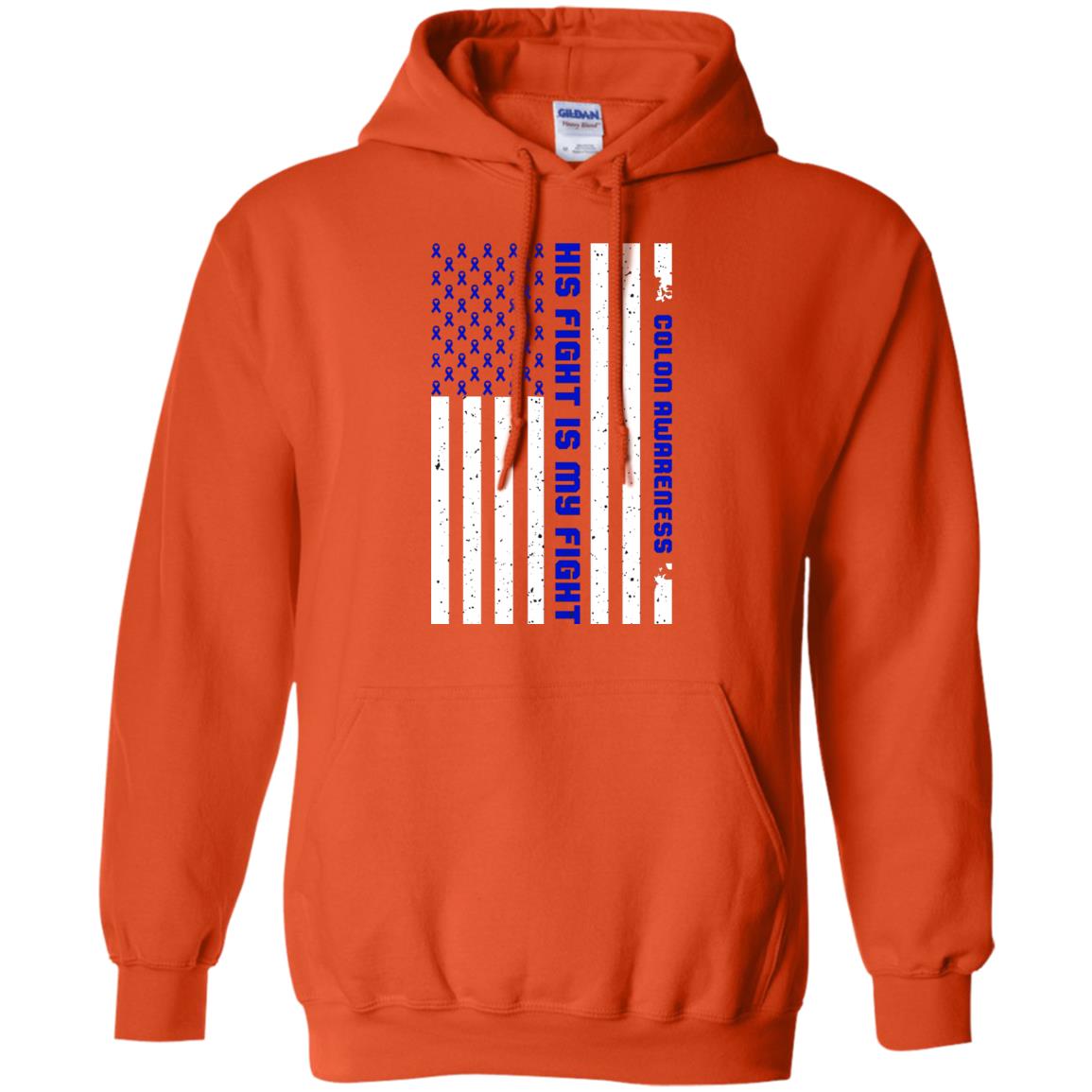 Colon Awareness His Fight Is My Fight Dark Blue Ribbon Stars Flag Of Usa Shirt Orange