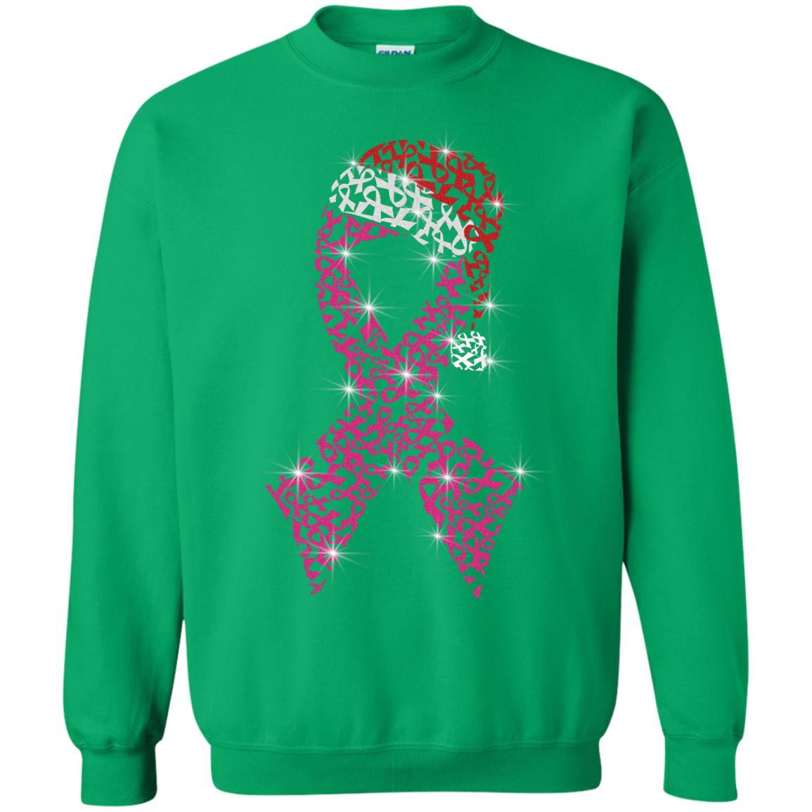 Pink Ribbon With Santa Hat Breast Cancer Awareness X-mas Gift Shirt Irish Green