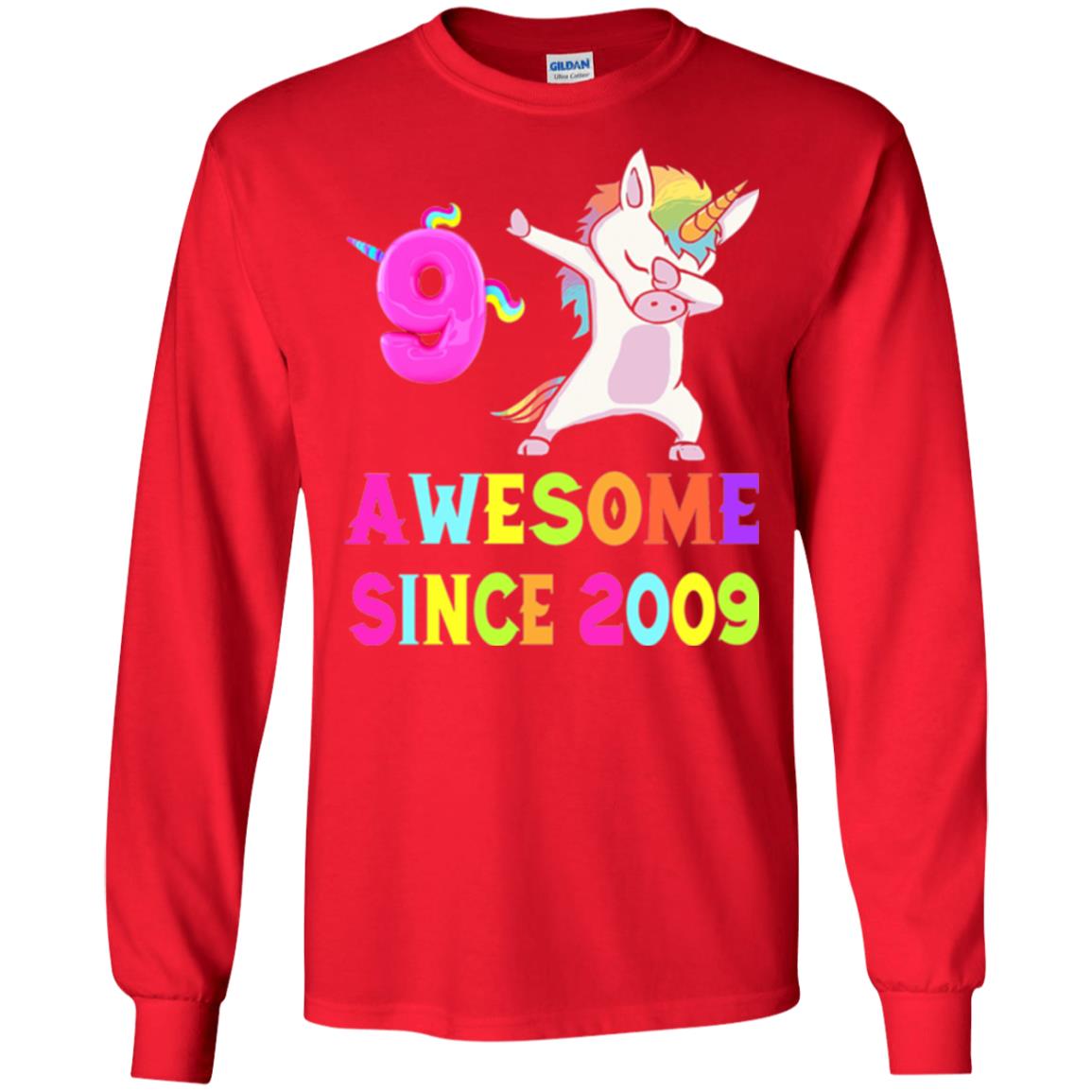 9th Birthday T-shirt Unicorn Dabbing Awesome Since 2009 Red