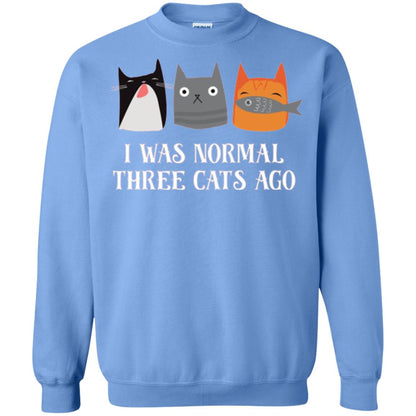 Cat Lovers T-shirt I Was Normal Three Cats Ago Funny Carolina Blue