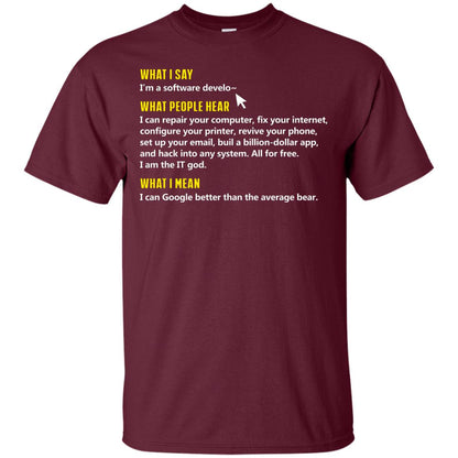 What I Say I_m A Software Develop What People Hear Shirt Maroon