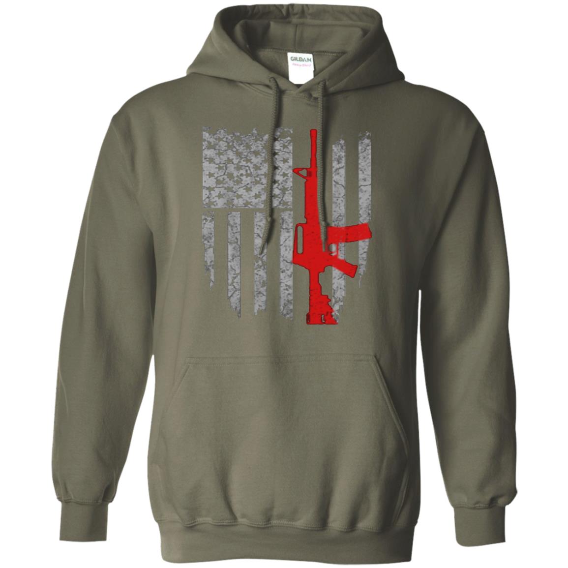 Hunting Lover T-shirt Gun Usa Flag Military Green