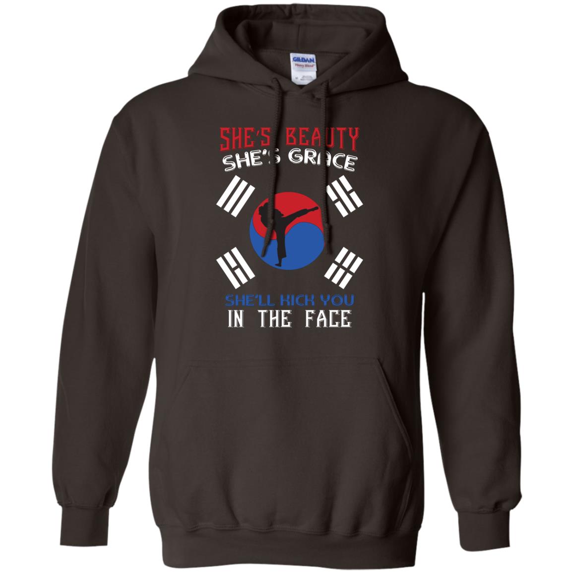 She’s Beauty She’s Grace She’ll Kick You In The Face Taekwondo T-shirt Dark Chocolate