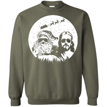 Christmas T-shirt Jesus And Santa Claus Military Green