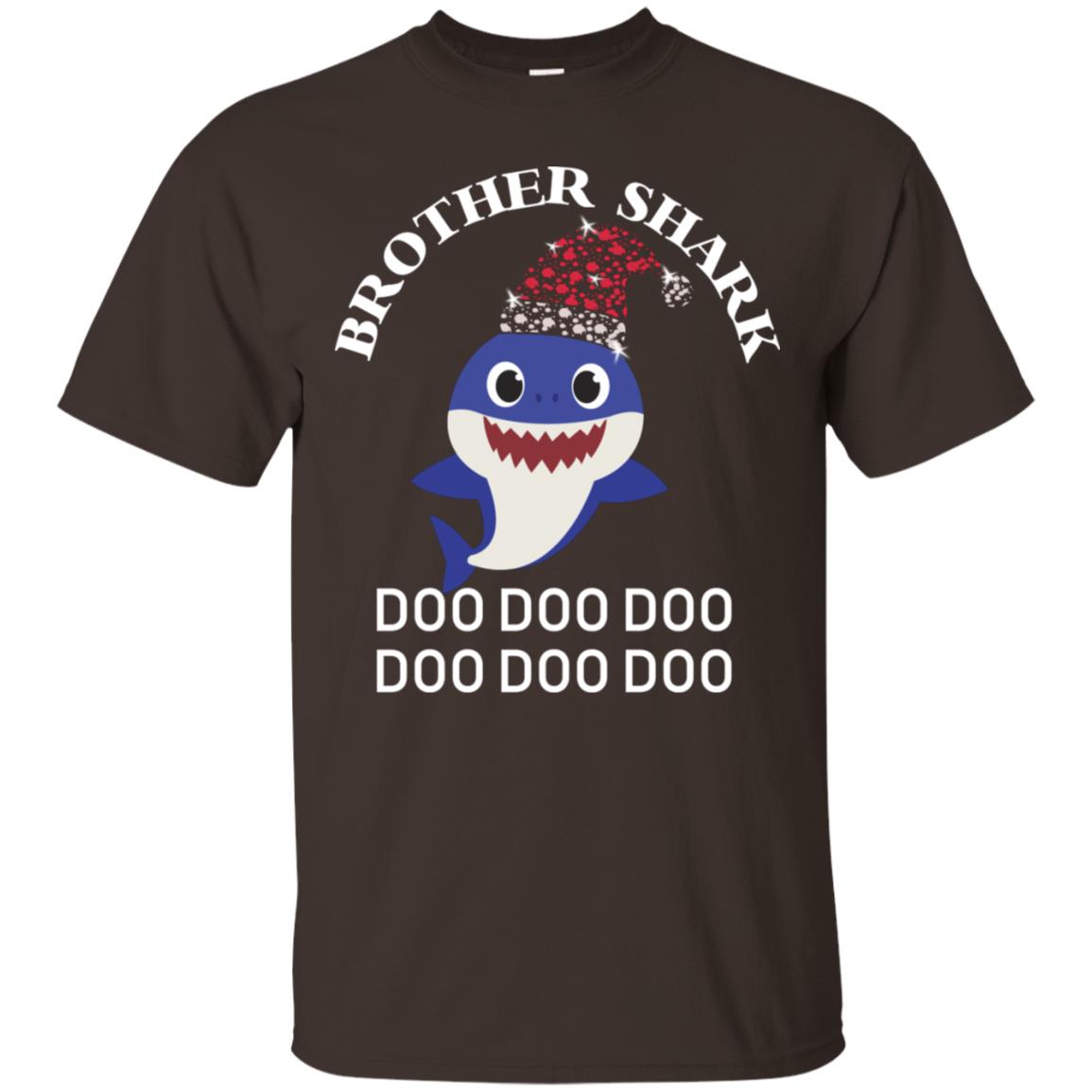 Brother Shark With Santa Claus Hat Merry X-mas Family Shark Gift Shirt Dark Chocolate