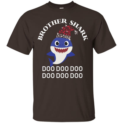 Brother Shark With Santa Claus Hat Merry X-mas Family Shark Gift Shirt Dark Chocolate