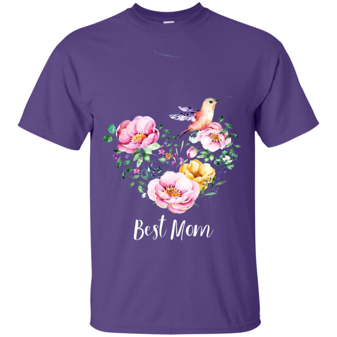 Best Mom Hummingbird Flower Heart Mommy Shirt Purple
