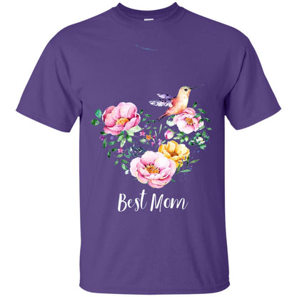 Best Mom Hummingbird Flower Heart Mommy Shirt Purple