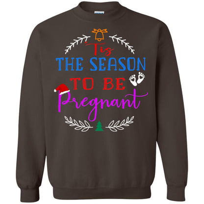 Tis Season To Be Pregnant Pregnancy Announcement Gift Shirt Dark Chocolate