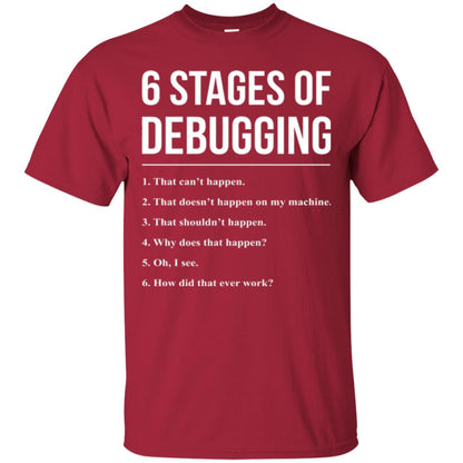 Programmer T-shirt 6 Stages Of Debugging Cardinal