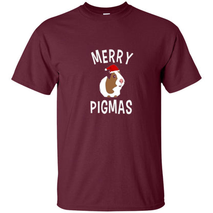 Guinea Pig Lover T-shirt Merry Christmas Pigmas Maroon