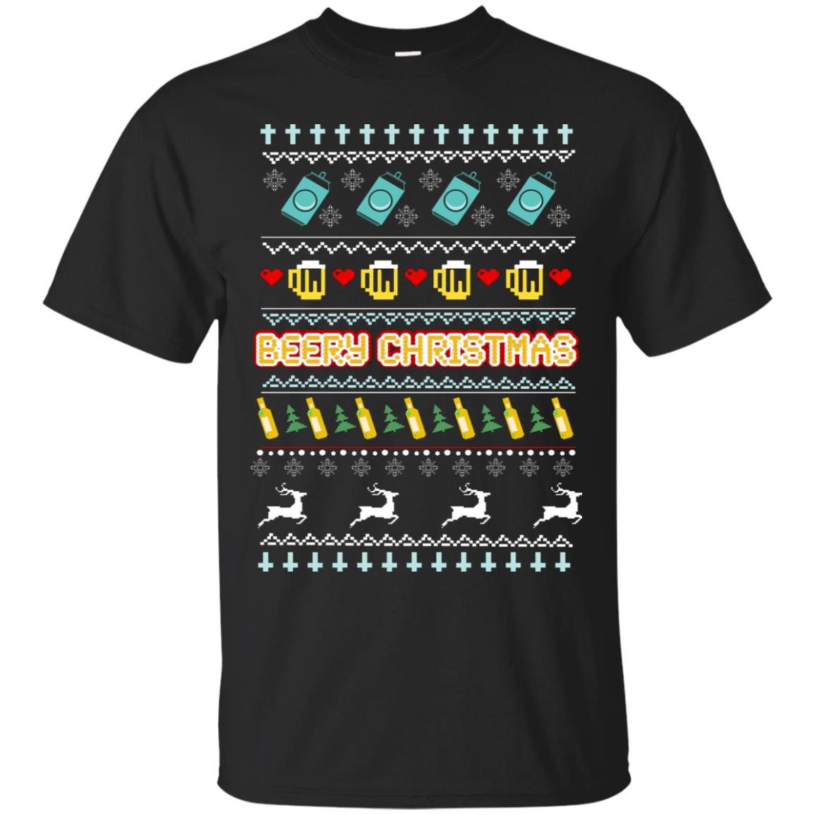 Beery Christmas Merry X-mas Beer Drinking Lovers Gift Shirt Black
