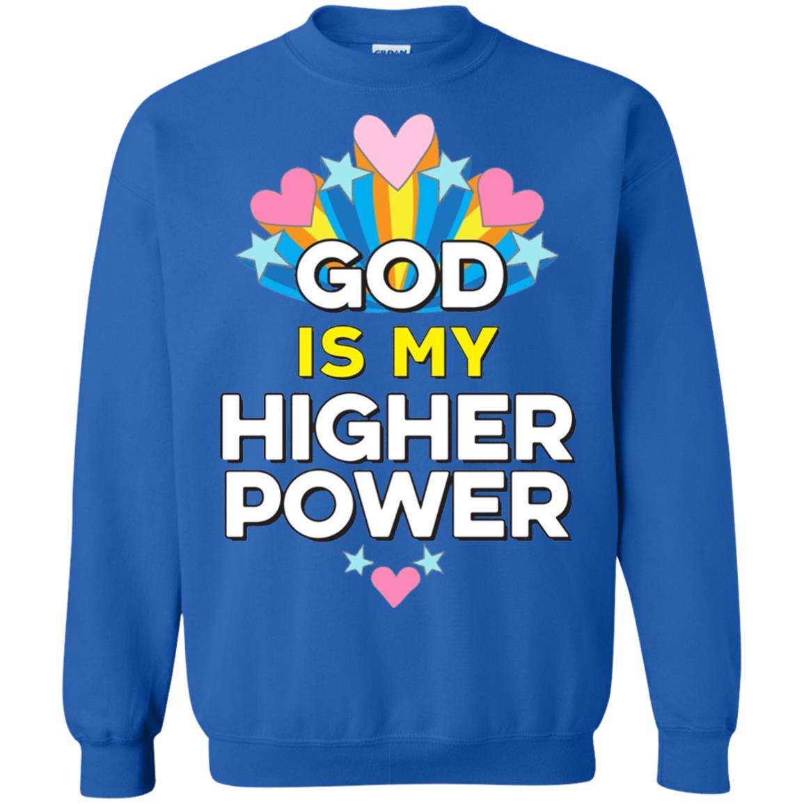 Funny Christian T-shirt God Is My Higher Power Hearts Stars Royal