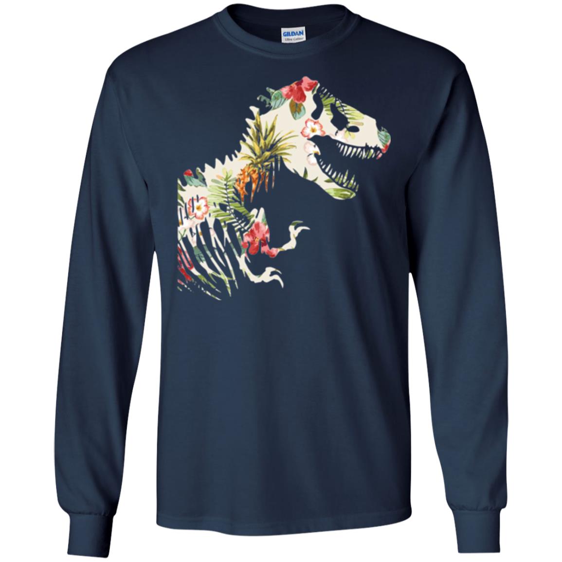Dinosaur T-shirt Floral Tropical Hawaiian Pattern T Rex Navy