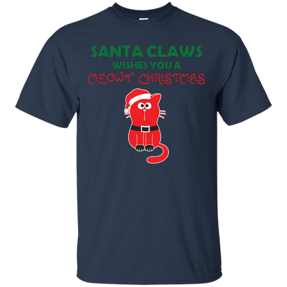 Christmas T-shirt Santa Claws Wishes You A Meowy Christmas Navy