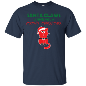 Christmas T-shirt Santa Claws Wishes You A Meowy  Christmas