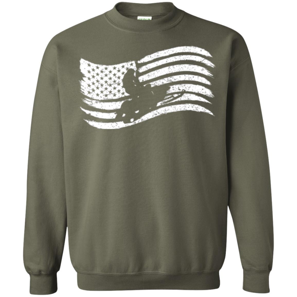 Snowmobile Rider T-shirt American Flag Military Green