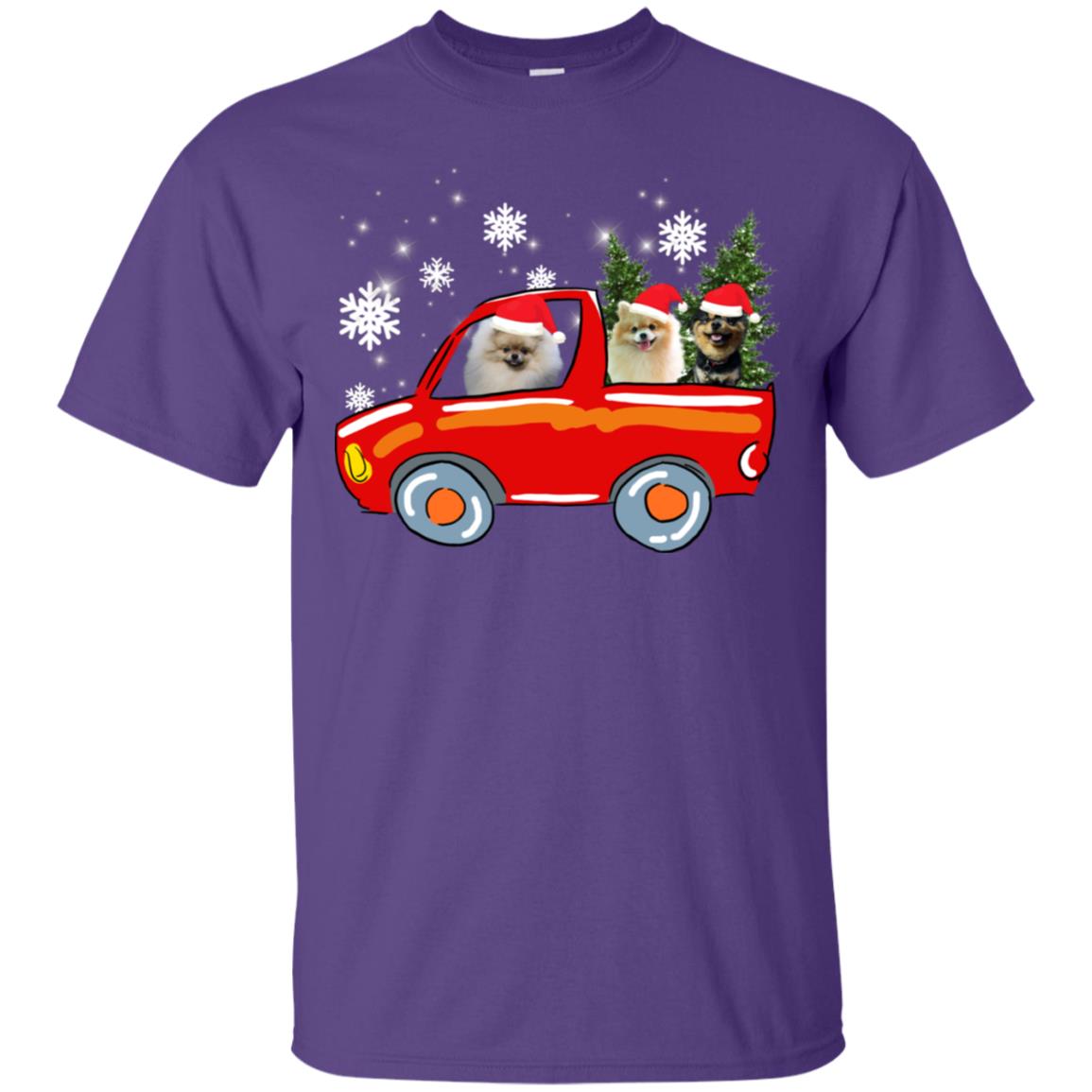 Pomeranians Dogs On Car Merry Christmas Gift Shirt Purple
