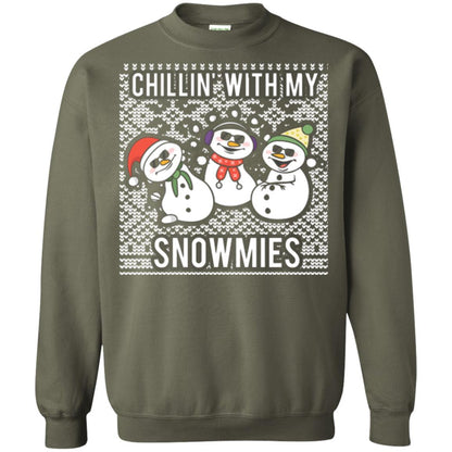 Christmas T-shirt Chillin' With My Snowmies Military Green