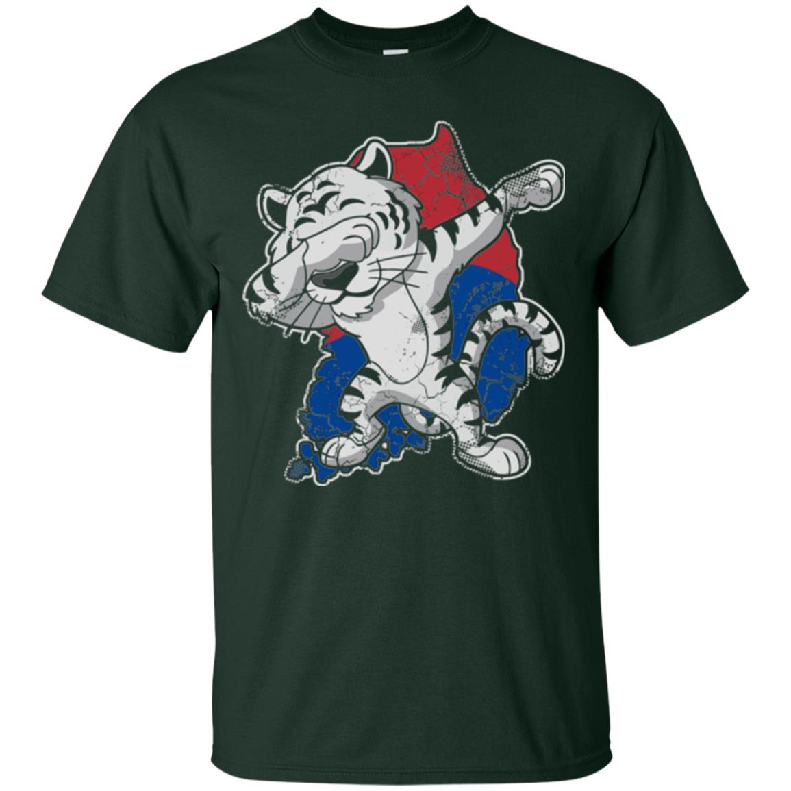 Dabbing White Tiger South Korea Flag T-shirt Forest Green