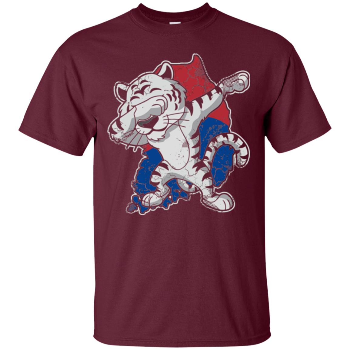 Dabbing White Tiger South Korea Flag T-shirt Maroon