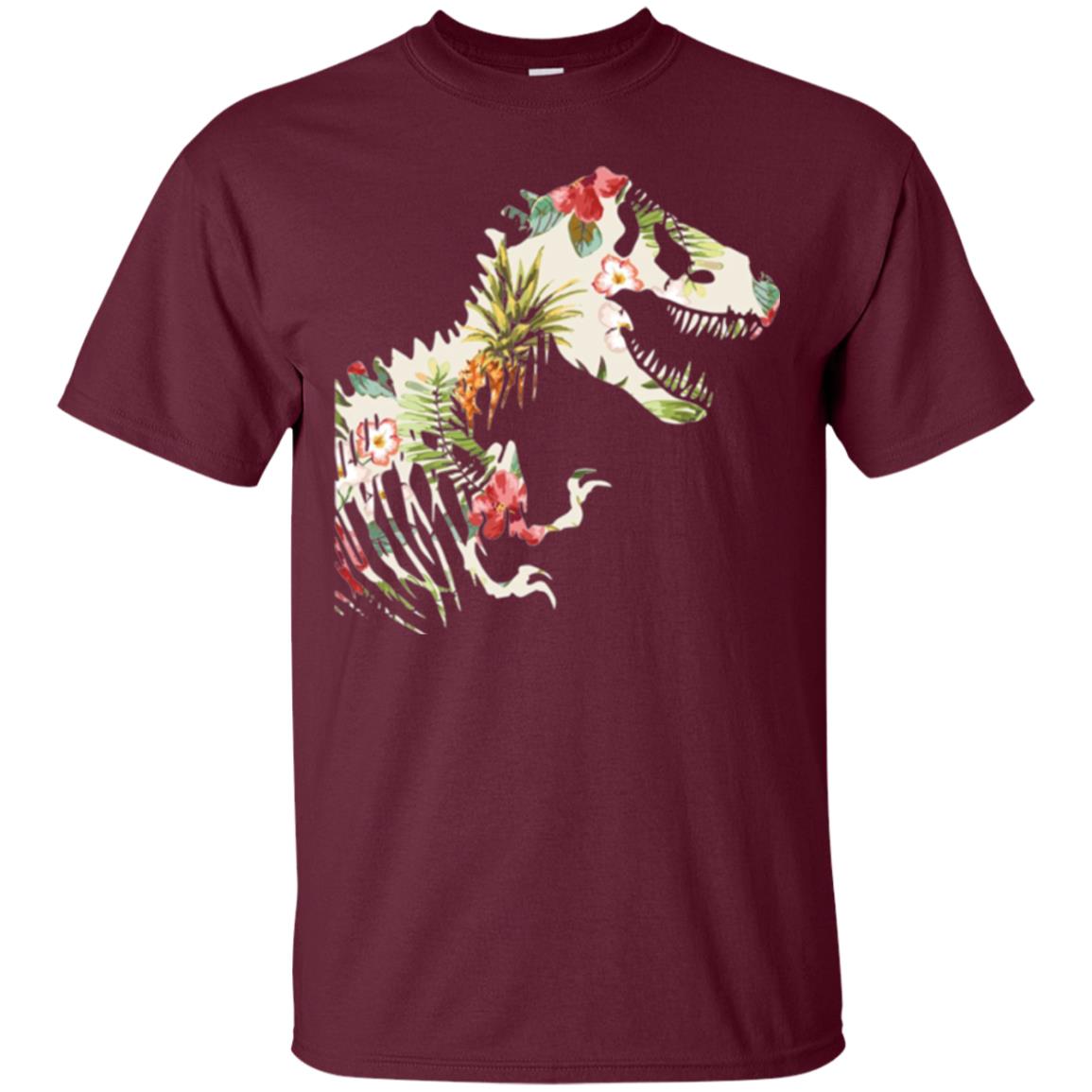Dinosaur T-shirt Floral Tropical Hawaiian Pattern T Rex Maroon