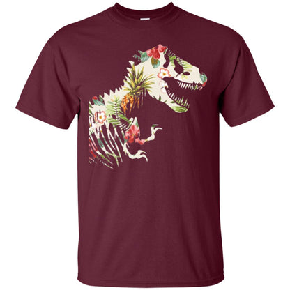 Dinosaur T-shirt Floral Tropical Hawaiian Pattern T Rex Maroon