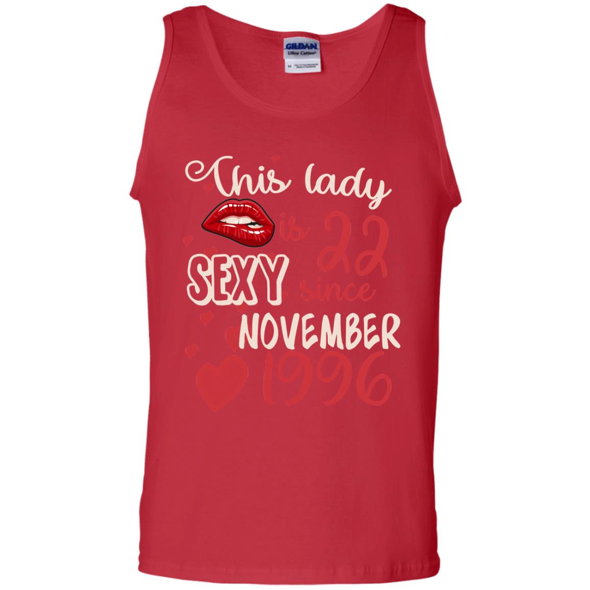 This Lady Is 22 Sexy Since November 1996 22nd Birthday Shirt For November Womens Red
