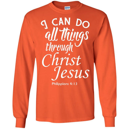 Christian T-shirt I Can Do All Things Through Christ Jesus Orange