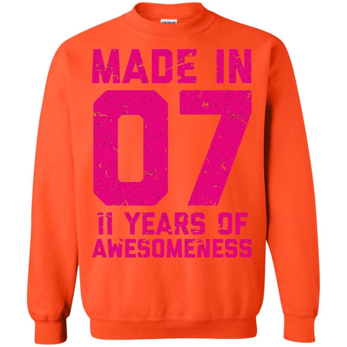 Made In 07 Age 11 Eleven Years Of Awesomeness T-shirt Orange